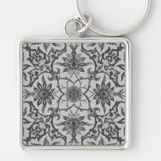 Art Nouveau Chinese Pattern - Silver Grey Sleutelhanger (Voorkant)