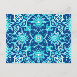 Art Nouveau Chinese Pattern - Turquoise en Blue Briefkaart