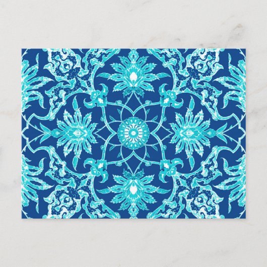 Art Nouveau Chinese Pattern - Turquoise en Blue Briefkaart (Voorkant)