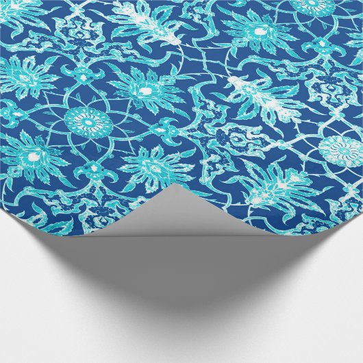 Art Nouveau Chinese Pattern - Turquoise en Blue Cadeaupapier (Hoek)