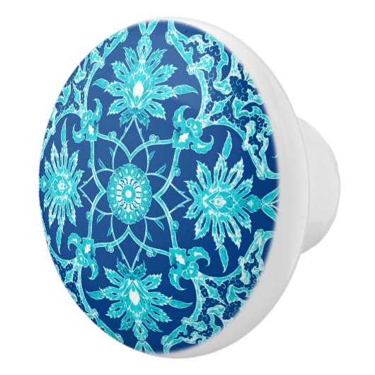 Art Nouveau Chinese Pattern - Turquoise en Blue Keramische Knop (Rechts)
