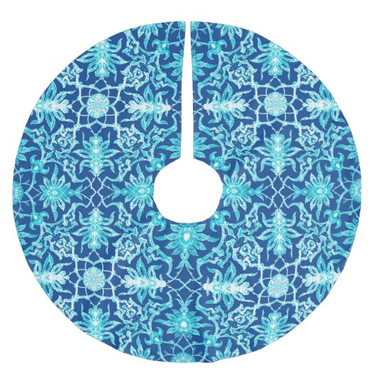 Art Nouveau Chinese Pattern - Turquoise en Blue Kerstboom Rok (Voorkant)