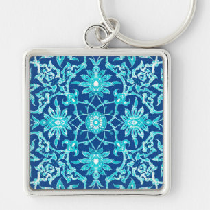 Art Nouveau Chinese Pattern - Turquoise en Blue Sleutelhanger