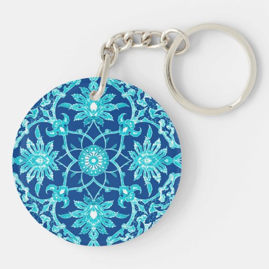 Art Nouveau Chinese Pattern - Turquoise en Blue Sleutelhanger (Achterkant)