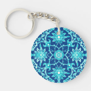Art Nouveau Chinese Pattern - Turquoise en Blue Sleutelhanger