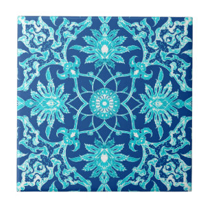 Art Nouveau Chinese Pattern - Turquoise en Blue Tegeltje