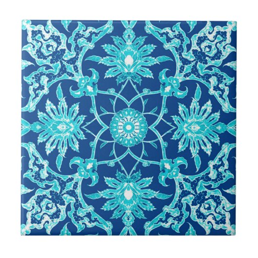 Art Nouveau Chinese Pattern - Turquoise en Blue Tegeltje (Voorkant)