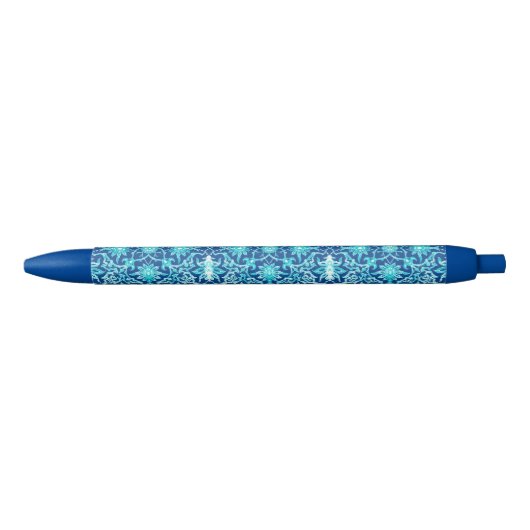 Art Nouveau Chinese Pattern - Turquoise en Blue Zwarte Inkt Pen (Voorkant)