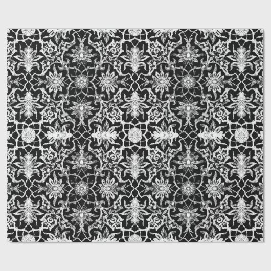 Art Nouveau Chinese Pattern - White on Black Cadeaupapier (Vlak)