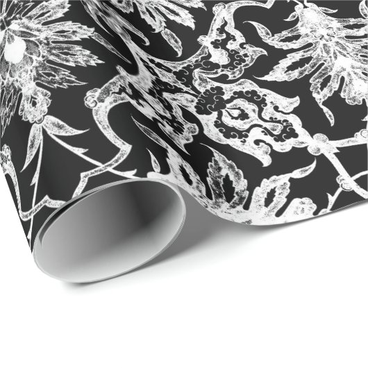 Art Nouveau Chinese Pattern - White on Black Cadeaupapier (Rol Hoek)
