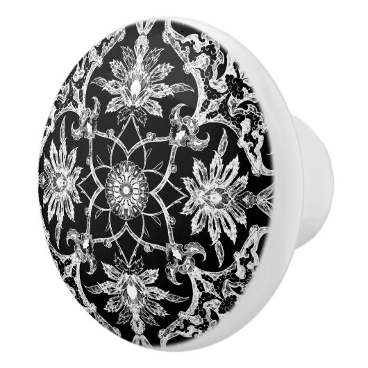 Art Nouveau Chinese Pattern - White on Black Keramische Knop (Rechts)