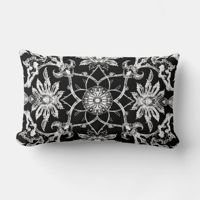 Art Nouveau Chinese Pattern - White on Black Kussen (Voorkant)