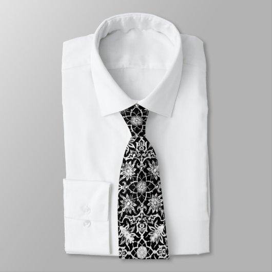 Art Nouveau Chinese Pattern - White on Black Stropdas (Gebonden)