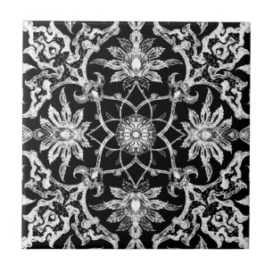 Art Nouveau Chinese Pattern - White on Black Tegeltje