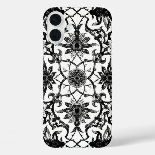 Art Nouveau Chinese Pattern - Zwart-wit iPhone 16 Plus Hoesje