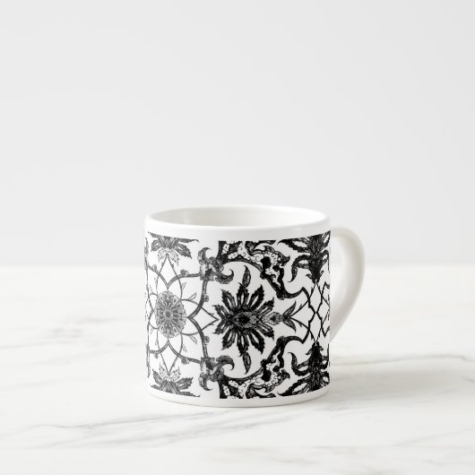 Art Nouveau Chinese Pattern - Zwart-wit Espresso Kop (Voorkant rechts)