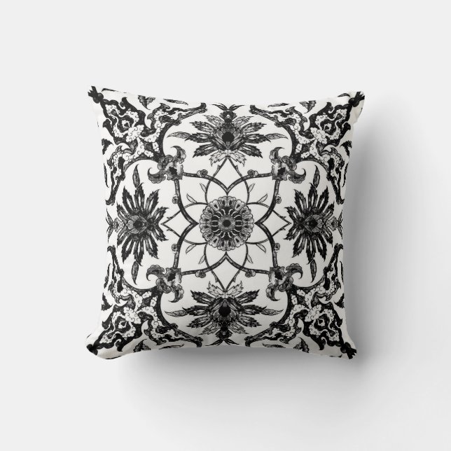 Art Nouveau Chinese Pattern - Zwart-wit Kussen (Voorkant)