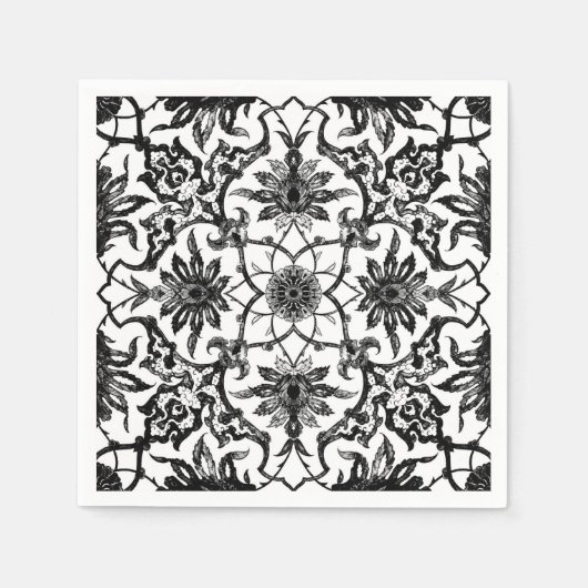 Art Nouveau Chinese Pattern - Zwart-wit Servetten (Voorkant)