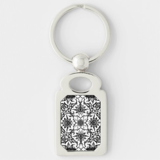 Art Nouveau Chinese Pattern - Zwart-wit Sleutelhanger (Voorkant)