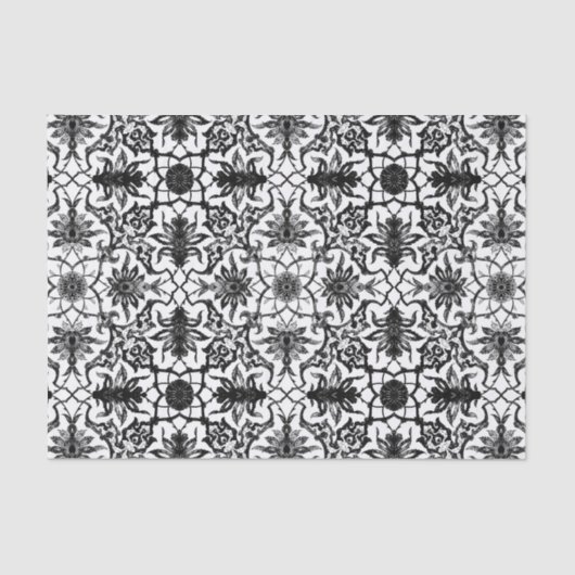 Art Nouveau Chinese Pattern - Zwart-wit Tissuepapier (Voorkant)