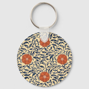 Art Nouveau Chinese Pioen Bloemmotief Antiek Stijl Sleutelhanger