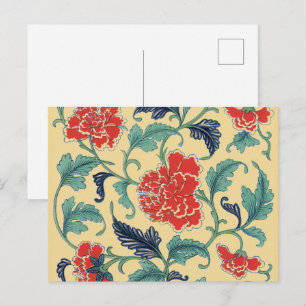 Art Nouveau Chinese Rode Bloemmotief Chinoiserie A Briefkaart
