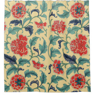 Art Nouveau Chinese Rode Bloemmotief Chinoiserie A Douchegordijn
