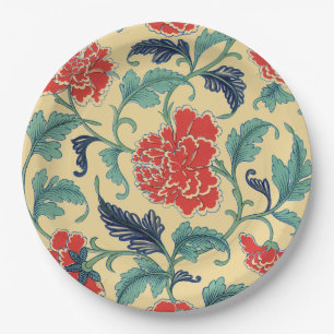 Art Nouveau Chinese Rode Bloemmotief Chinoiserie A Papieren Bordje