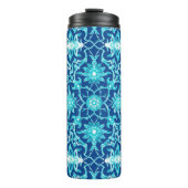 Art Nouveau Chinese Tegel, blauw en turquoise Thermosbeker (Voorkant)