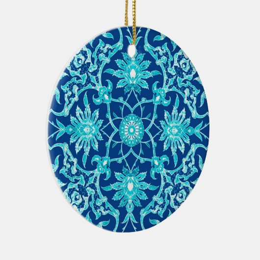 Art Nouveau Chinese Tegel - Turquoise en Blue Keramisch Ornament (Rechts)