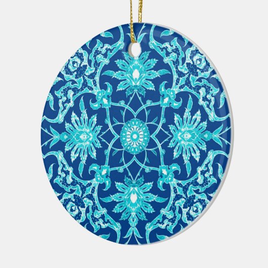 Art Nouveau Chinese Tegel - Turquoise en Blue Keramisch Ornament (Links)