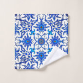 Art Nouveau Chinese Tile, Cobalt Blue en White Bad Handdoek (Wasdoekje)