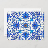 Art Nouveau Chinese Tile - Cobalt Blue & White Briefkaart (Voorkant / Achterkant)