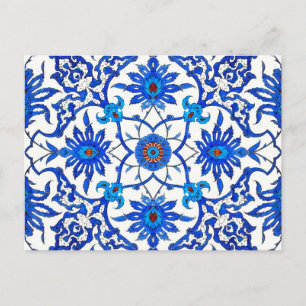 Art Nouveau Chinese Tile - Cobalt Blue & White Briefkaart