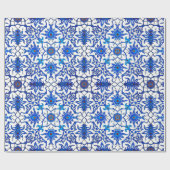 Art Nouveau Chinese Tile - Cobalt Blue & White Cadeaupapier (Vlak)