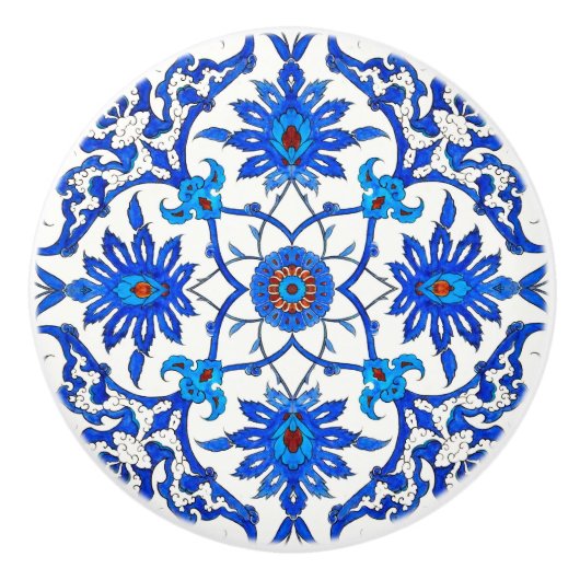 Art Nouveau Chinese Tile - Cobalt Blue & White Keramische Knop (Voorkant)