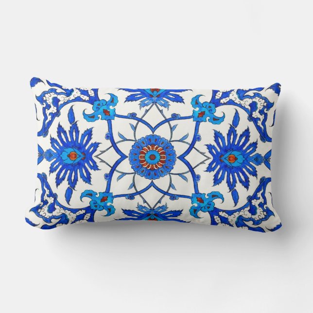 Art Nouveau Chinese Tile - Cobalt Blue & White Kussen (Voorkant)