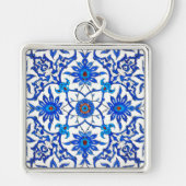 Art Nouveau Chinese Tile - Cobalt Blue & White Sleutelhanger (Voorkant)