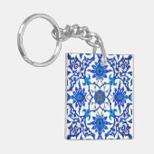 Art Nouveau Chinese Tile - Cobalt Blue & White Sleutelhanger (Voorkant Links)
