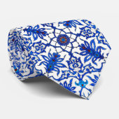 Art Nouveau Chinese Tile - Cobalt Blue & White Stropdas (Opgerold)