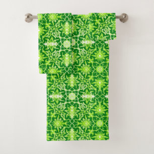 Art Nouveau Chinese Tile, Emerald Green Bad Handdoek