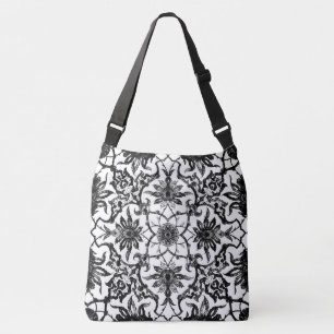 Art Nouveau Chinese Tile - zwart en wit Crossbody Tas