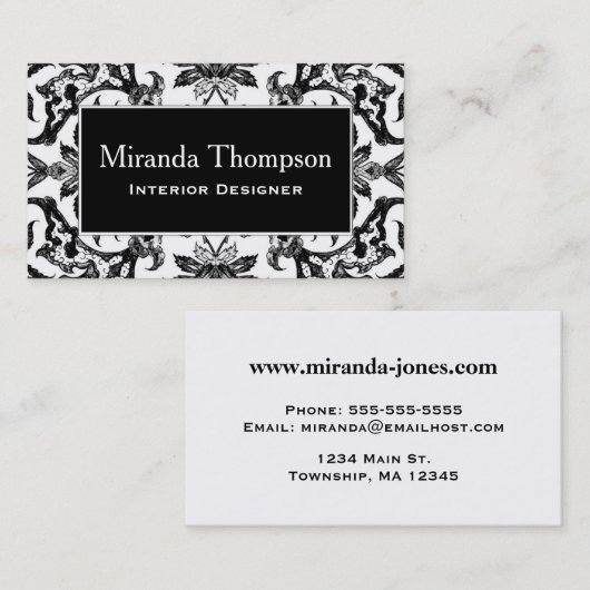 Art Nouveau Chinese Tile - zwart en wit Visitekaartje (Voorkant / Achterkant)