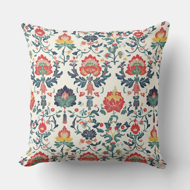 Art Nouveau Chinoiserie Lotus Floral Kussen (Voorkant)