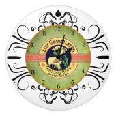 Art nouveau chocolade klok reclame keramische knop (Voorkant)