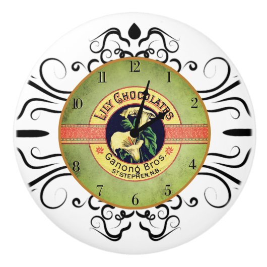 Art nouveau chocolade klok reclame keramische knop (Voorkant)