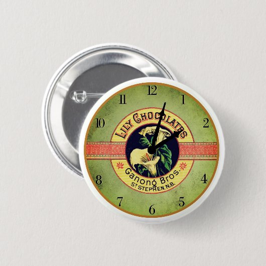 Art nouveau chocolade reclameklok ronde button 5,7 cm (Voorkant /achterkant)
