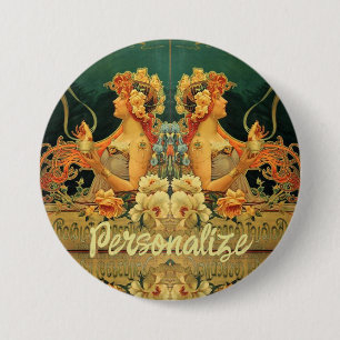 Art nouveau chocoladebloem advertentie ronde button 7,6 cm