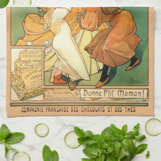  Art Nouveau Chocolate en Alphonse Mucha Theedoek (Gevouwen)