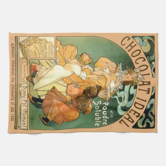  Art Nouveau Chocolate en Alphonse Mucha Theedoek (Horizontaal)